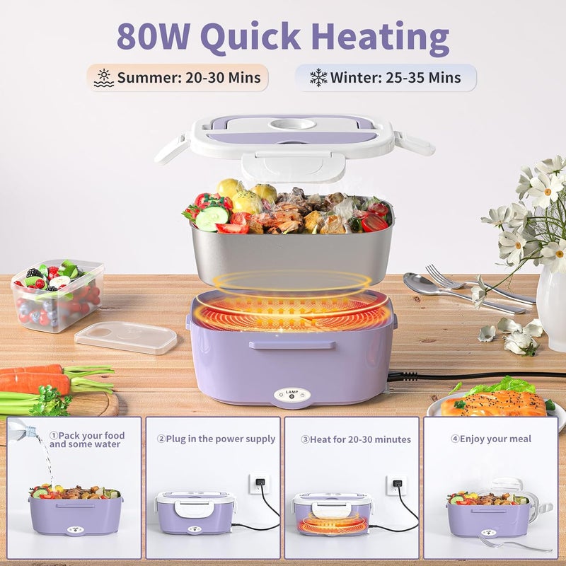 Vingud Electric Lunch Box for Adults, Heated Lunch Box Food Warmer, 80W Portable Heating Lunchbox for Women/Work/Car/Truck, 12/24/110V Lonchera Eléctrica Portátil Christmas White Elephant Gifts,Violet - Image 4